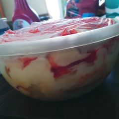 A picture of Strawberry Shortcake Roll Ice Cream Trifle.