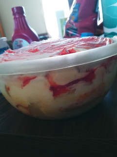 A picture of Strawberry Shortcake Roll Ice Cream Trifle.