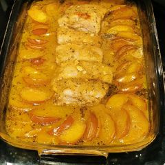 A picture of Oven Roasted Pork Belly and Apples.