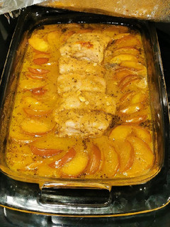 A picture of Oven Roasted Pork Belly and Apples.