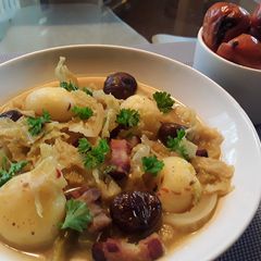 A picture of Sig's German Cabbage, Chestnuts and Potato Dumpling Soup.