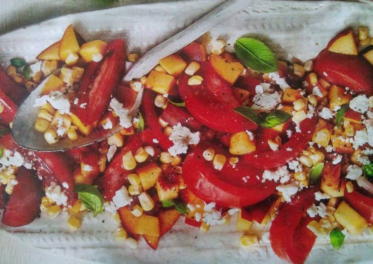 Tomato, peach and corn salad