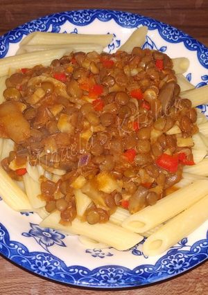 O poză a rețetei Penne Bolognese de post.