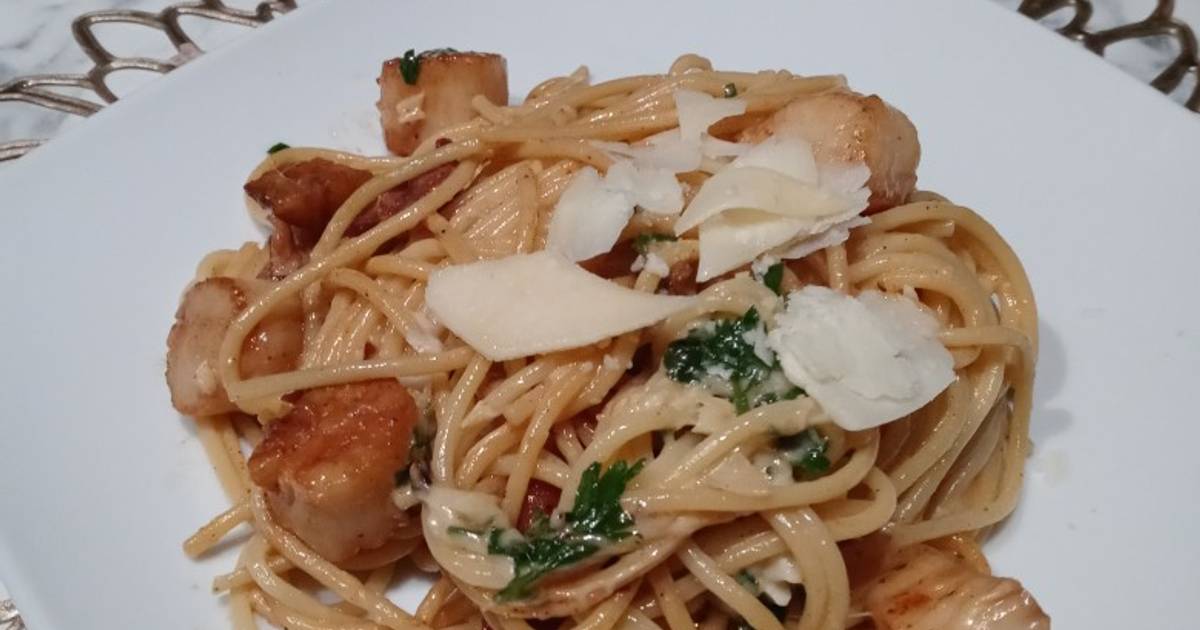 Garlic Scallop Pasta Recipe by Taylor Topp Comacho Cookpad