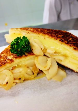 A picture of Grilled Cheese with Milky Mushrooms.