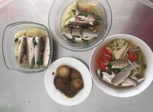 Hình của món CANH CHUA CÁ ĐỐI, BÍ ĐAO KHO NƯỚC TƯƠNG.