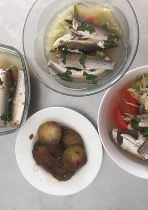 Hình của món CANH CHUA CÁ ĐỐI, BÍ ĐAO KHO NƯỚC TƯƠNG.