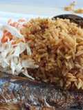 Jollof rice coslaw with fried fish