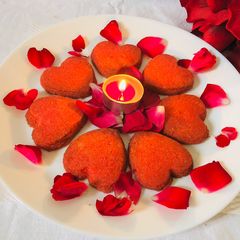 A picture of Heart shape Rawa semolina cookies.