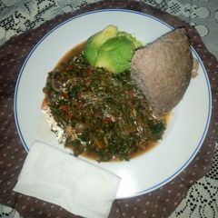 Kienyeji mboga mix,brown ugali A picture of Kienyeji mboga mix,brown ugali.