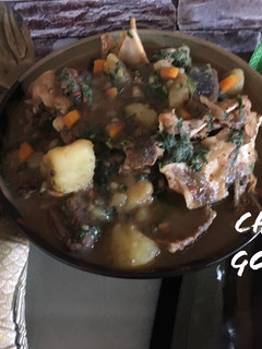 A picture of Sweet potatoes pepper soup with Isiewu (Goat head).