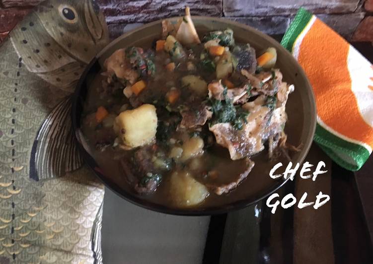 Sweet potatoes pepper soup with Isiewu (Goat head)