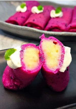 Foto resep Dadar gulung buah naga gluten free