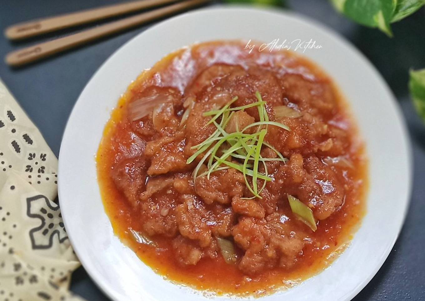 Ayam Saus Asam Manis (Dengan Saus Kulit Buah Naga)