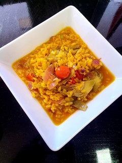 Una foto de Arroz caldoso de verduras con caldo de sobras de pavo asado
