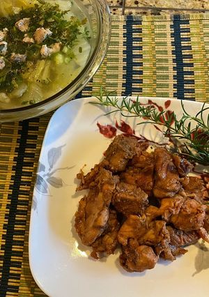 A picture of Char Siu Chicken and Napa Cabbage Soup.