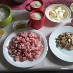 Una foto de Risotto al queso con Jamón y Champignones