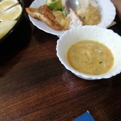 A picture of #themechallenge fish fillet with vegetable rice + vegetable soup.