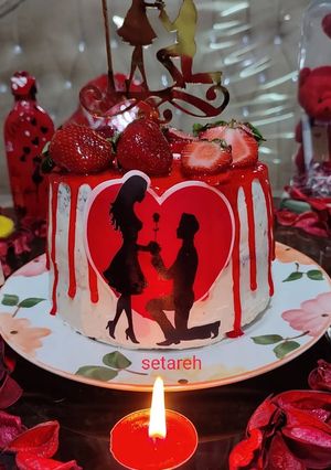 عکسی از دستور کیک شیفون شکلاتی، با روکش سس توت فرنگی