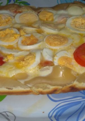 Una foto de "tarta de jamón, huevo y tomate en la Flip de essen"