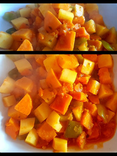 Una foto de Guisado de otoño, con BONIATO y solo vegetales. #Mercado #otoño