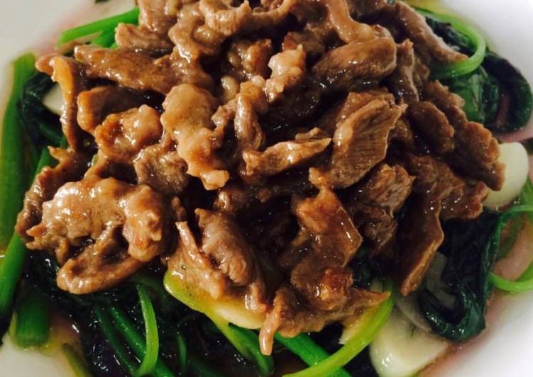 Tumis sayur bayam & daging sapi