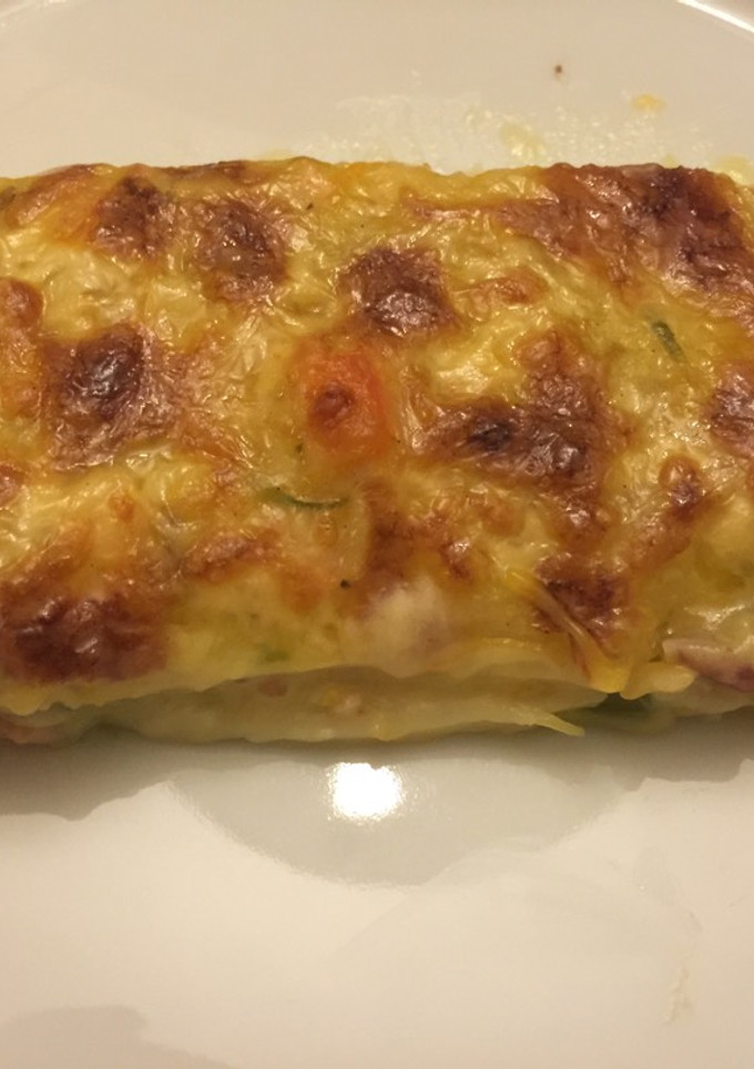 Una foto de Lasaña de verduras y salmón ahumado "muy saludable"