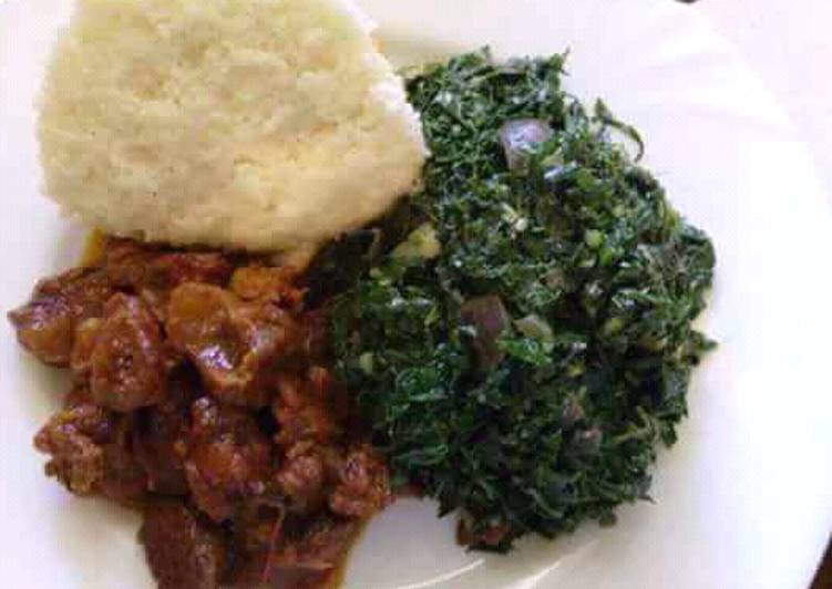 Ugali spinach+beef fry