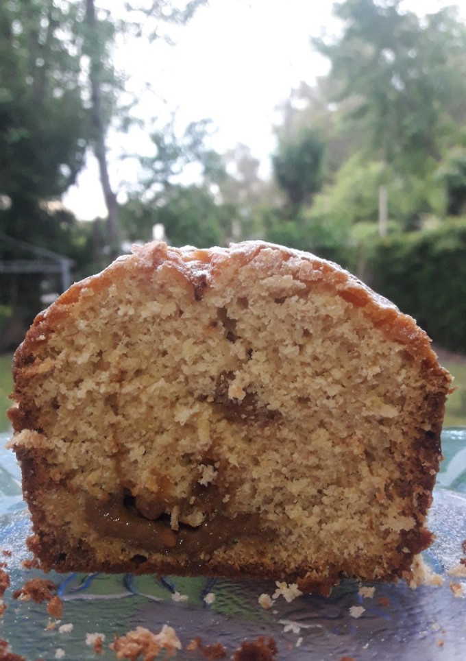 Una foto de Budín de banana con corazón de dulce de leche