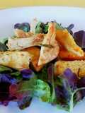 Baked Chicken Breast Strips Served on a Bed of Salad