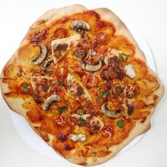 A picture of Pizza with mushroom.