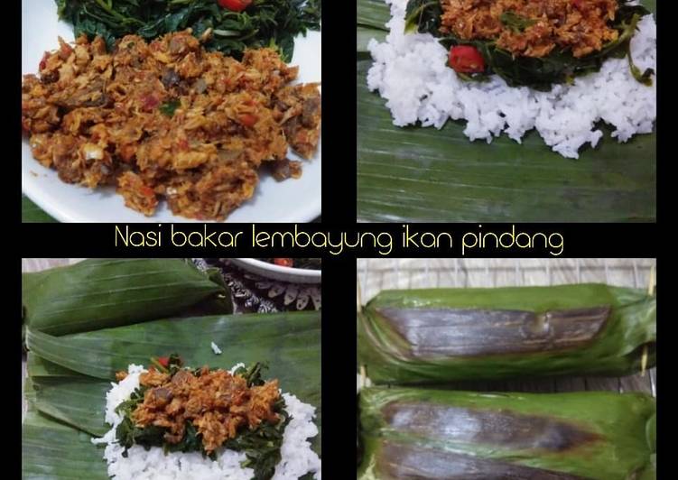 Nasi bakar ikan suwir (pindang)daun lembayung sederhana (teflon)
