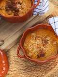 Crema de calabaza y puerros asados