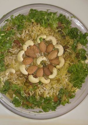 A picture of Veg dryfruit biryani.