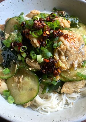 A picture of Canned Mackerel & Cucumber Ponzu Somen.