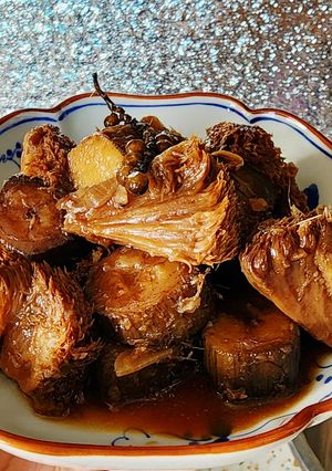 Hình của món Nấm hầu thủ kho chuối xanh (món chay).