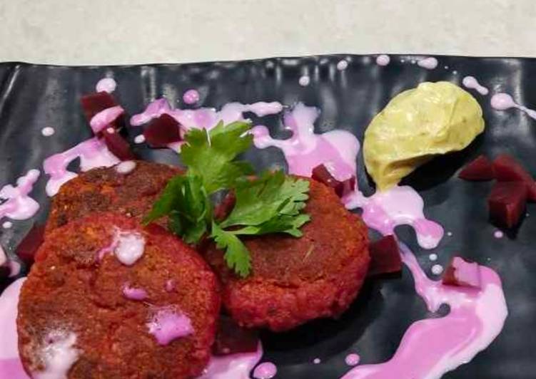 Recipe of Speedy Beetroot galauti kebbab with achari mayo dip