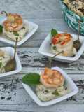 Babaganoush con frutti del cappero e gamberi