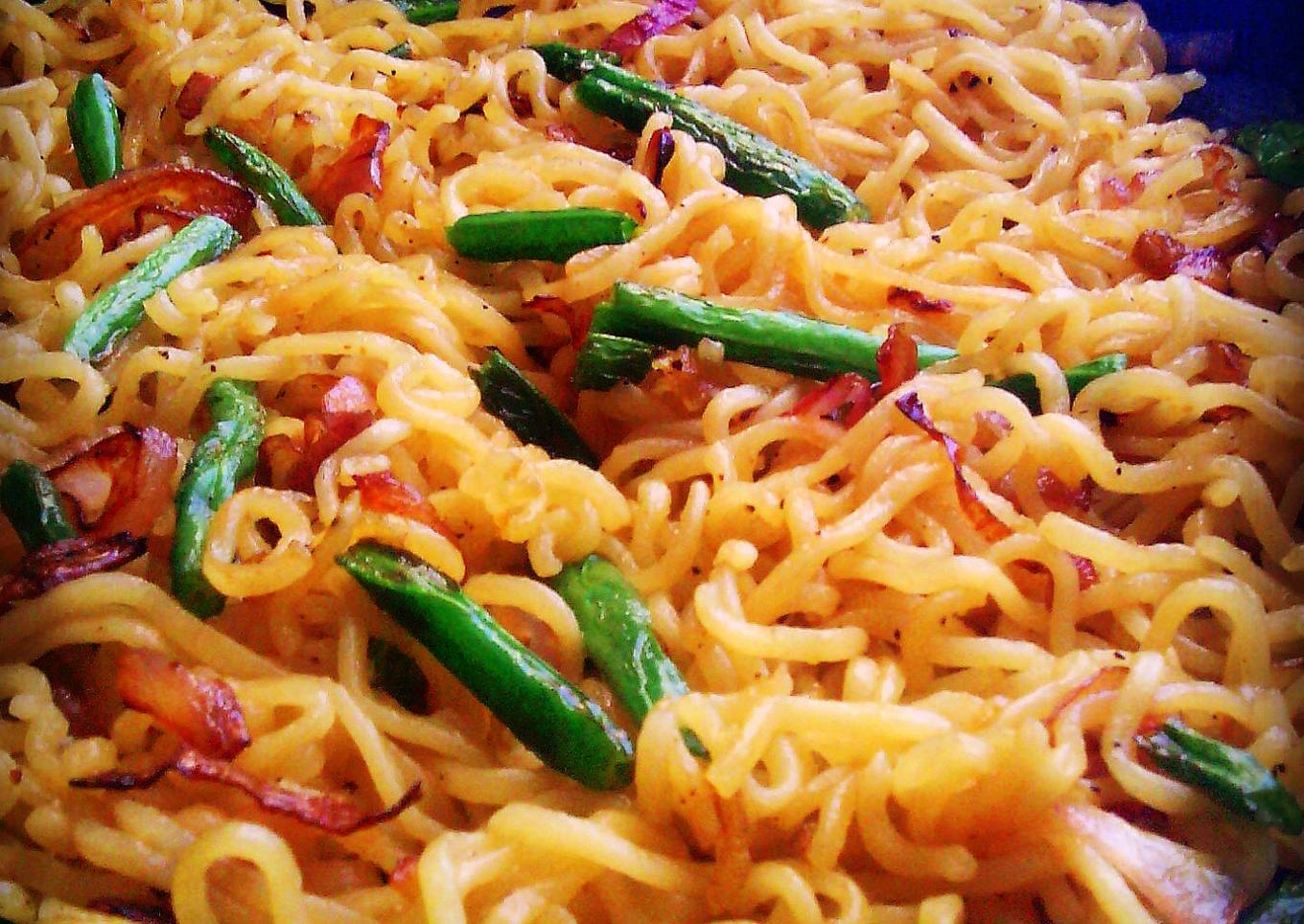 Caramelized Onions French Beans Noodles #Ramadhancontest