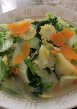 Foto resep Tumis sawi putih + wortel + jagung muda