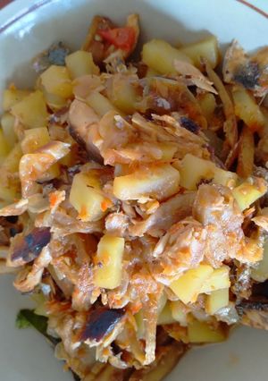 Foto resep Sambel kentang, jamur, dan ikan pindang suwir