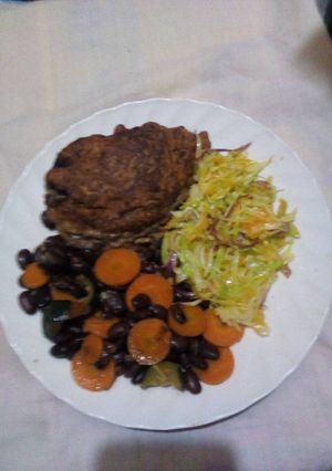 A picture of Potato croquette with banana and pumpkin.