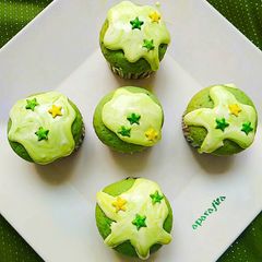 Spinach cupcakes with egg and chocolate ganache topping A picture of Spinach cupcakes with egg and chocolate ganache topping.