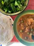 Panaeng Pork Shoulder Curry with Rice Noodles, Winged Beans, and Fresh Vegetables