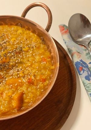 Una foto de Risotto de Arroz yamaní y zapallo japonés