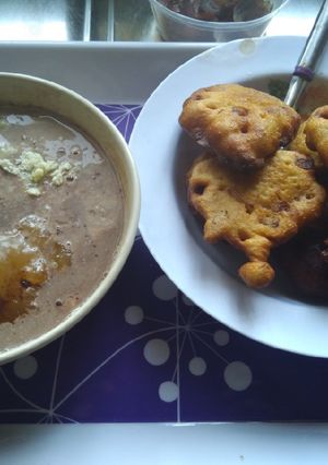 A picture of Home made Akara(beans cake) with custard. #Abuja.