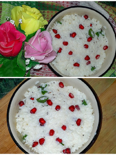 A picture of Pomegranate Curd rice.