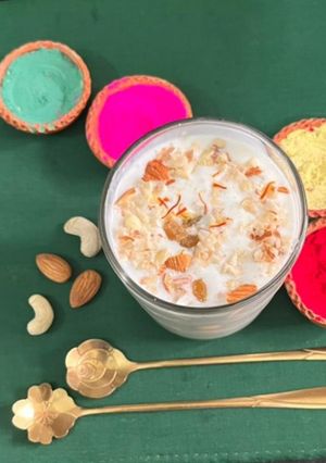A picture of Holi Special ✨ Rajawadi Lassi / Dryfruits Lassi for Holi Celebration 🌈✨.