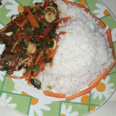 A picture of White Rice and French sauce.