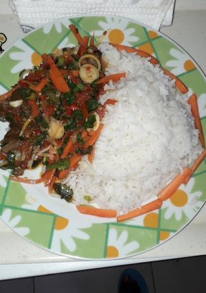 A picture of White Rice and French sauce.